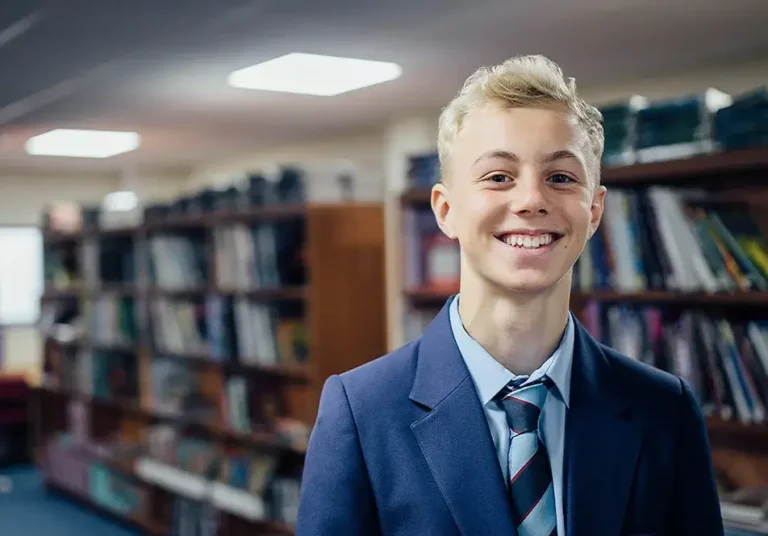 school student in library