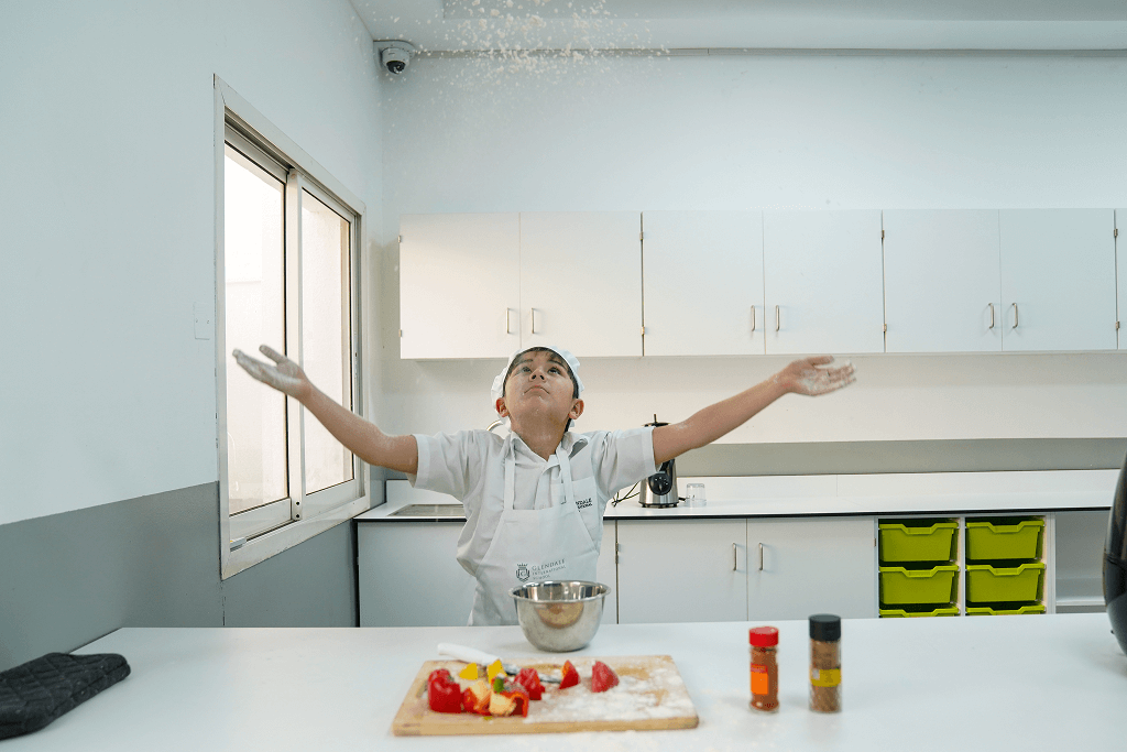Cooking in kitchen
